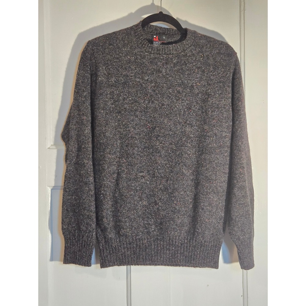 Robert Bruce Mens Vintage Made in USA Marled Fleck Crewneck Sweater Gray Large